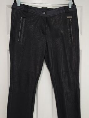 Sportalm Black Shimmery Faux Leather Pants with Silver Trim
